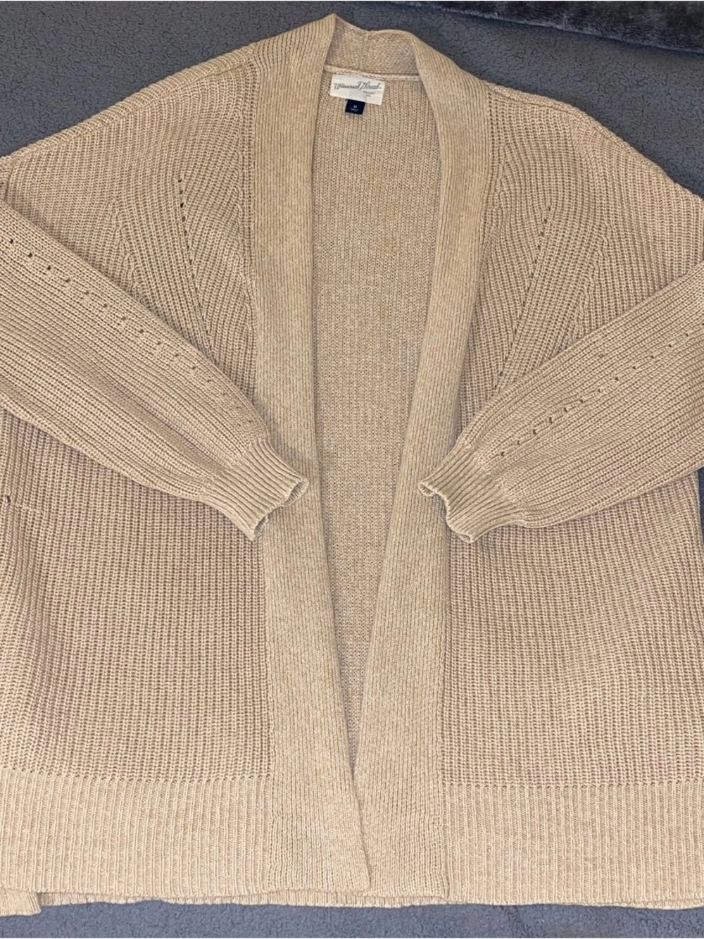 Universal Treads Beige Open-Front Knit Cardigan Sweater